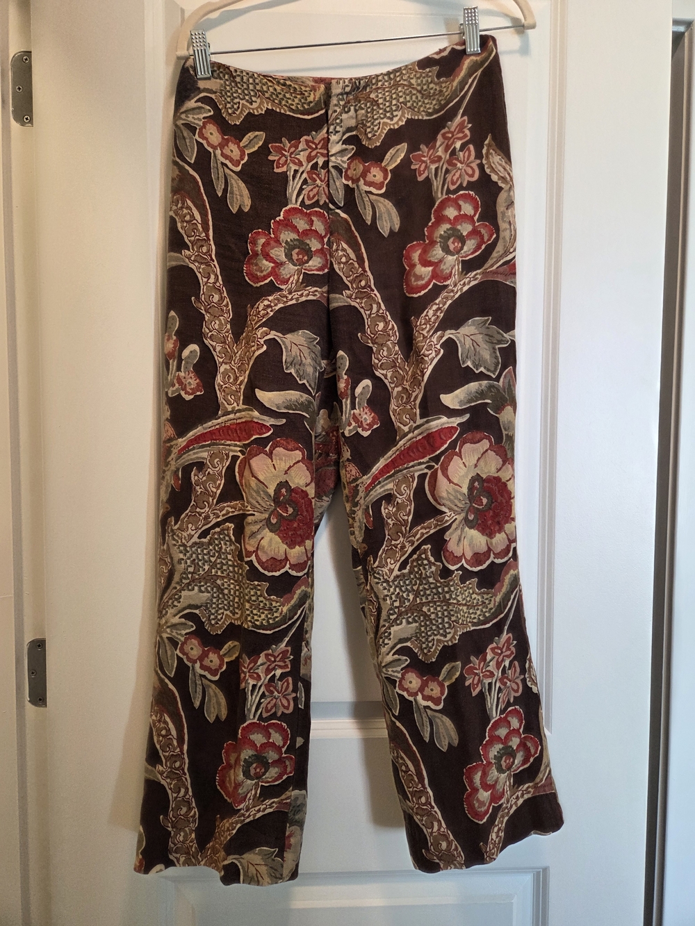 Lauren Ralph Lauren Brown Wide-Leg Floral Pants with Red Accents